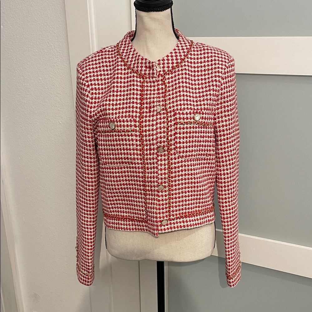 Endless Rose Red and White Houndstooth Blazer